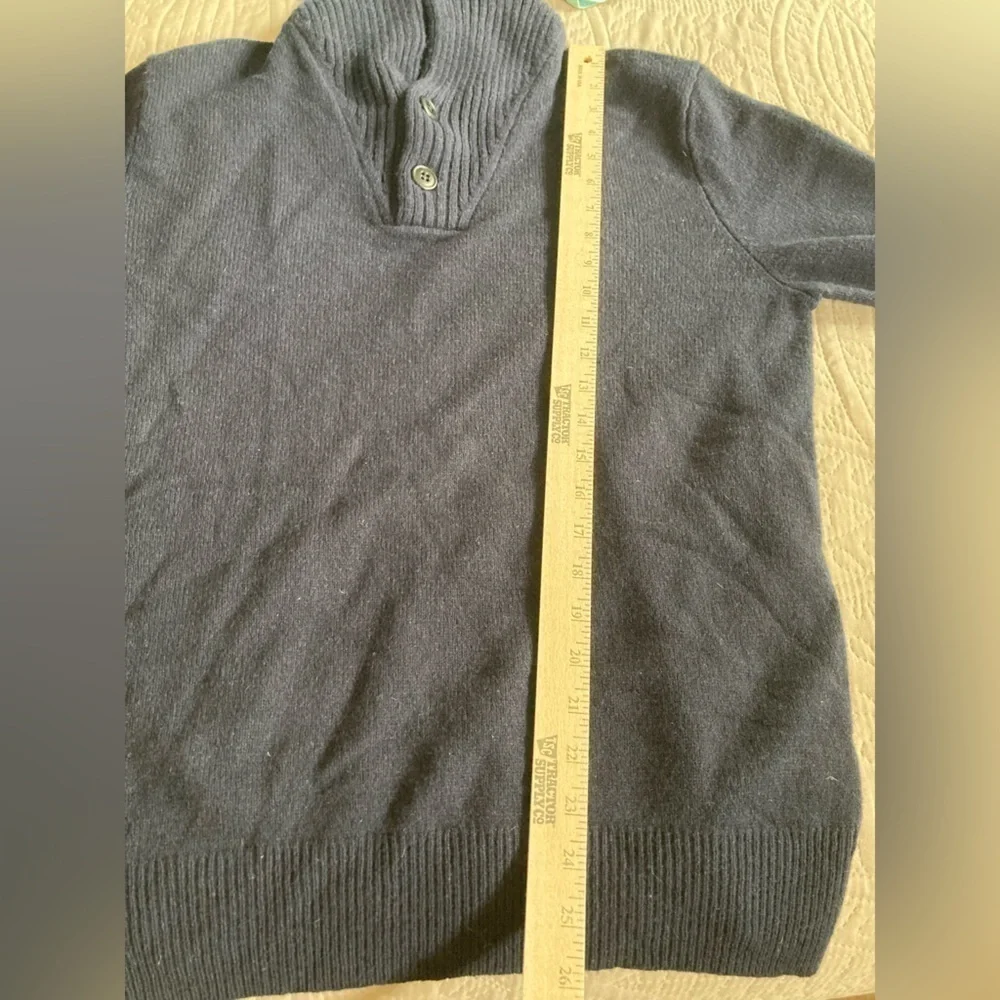 J Crew Mens Lambswool Sweater Shawl Collar Pullover Navy Blue Warm Size M